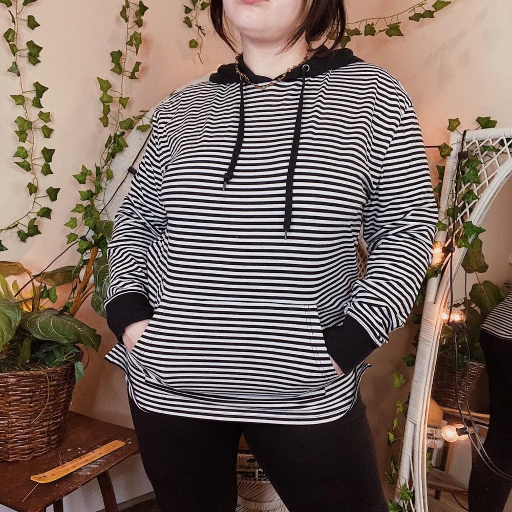 Modern Zine Thick Black and White Striped Hoodie